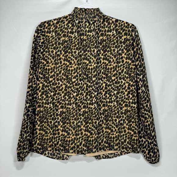J. Crew Leopard Print Long-Sleeve Mock Ruffle Neck Women's Size XS Shirt Blouse - Picture 2 of 5